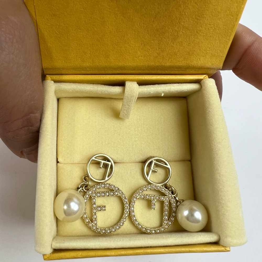 Fendi Gold and Cream Crystal Halo Earrings